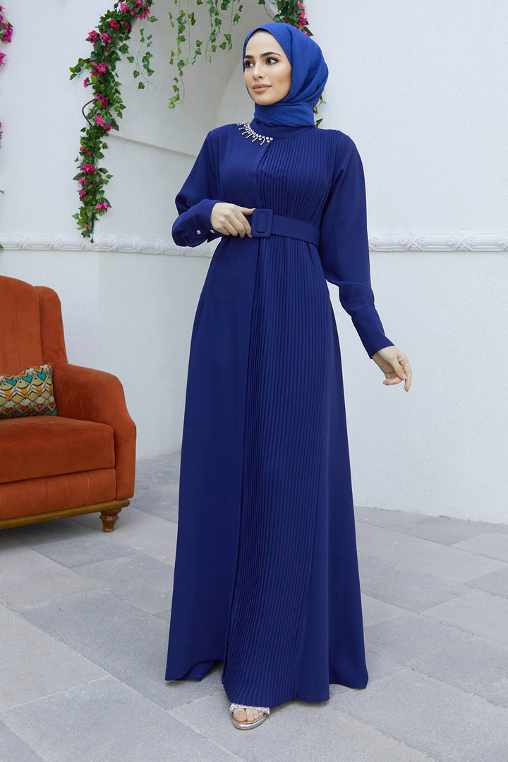 ZRF Women Pleated Belted Dress - Indigo - Grand Rapids