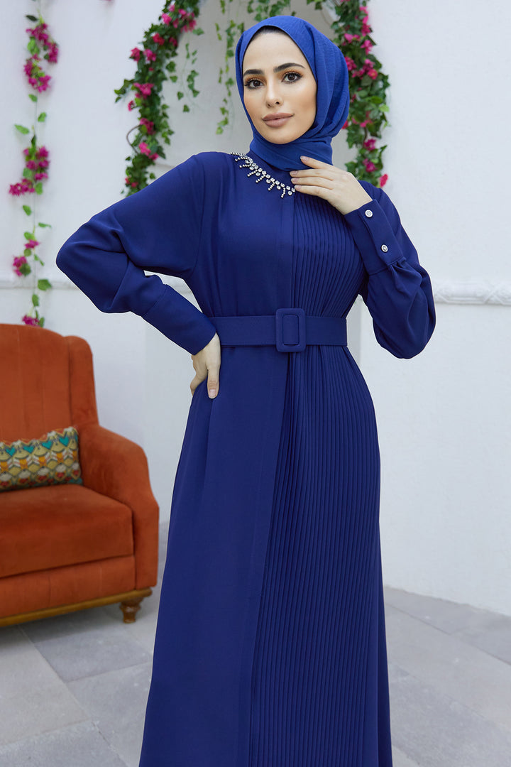 ZRF Women Pleated Belted Dress - Indigo - Grand Rapids