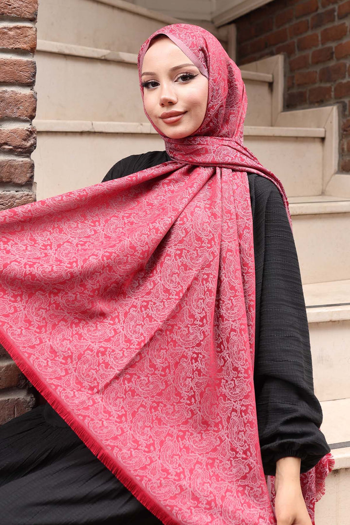 BNG Women Patterned Jacquard Shawl Red H102 - Costa Mesa