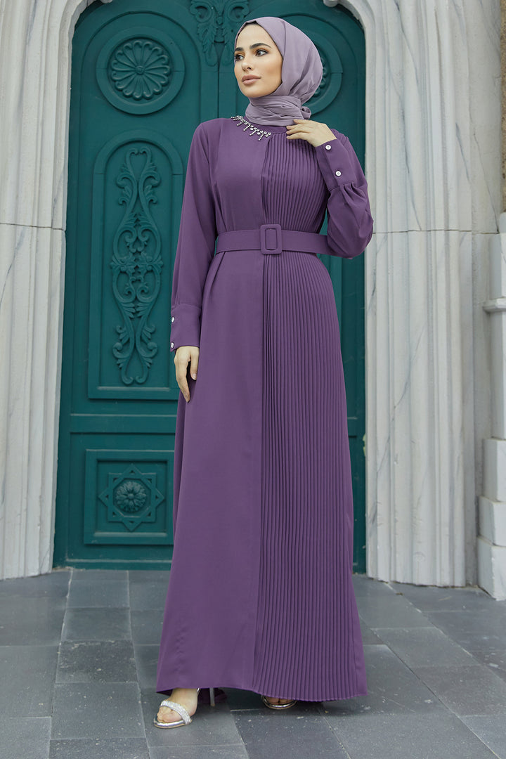 ZRF Women Pleated Belted Dress - Lilac - Aranjuez