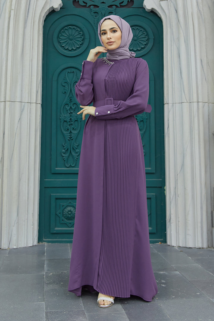 ZRF Women Pleated Belted Dress - Lilac - Aranjuez