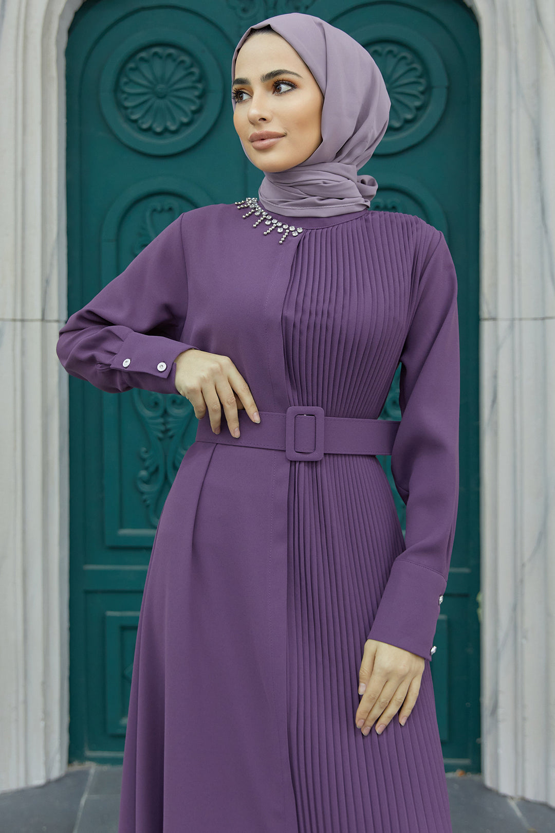 ZRF Women Pleated Belted Dress - Lilac - Aranjuez