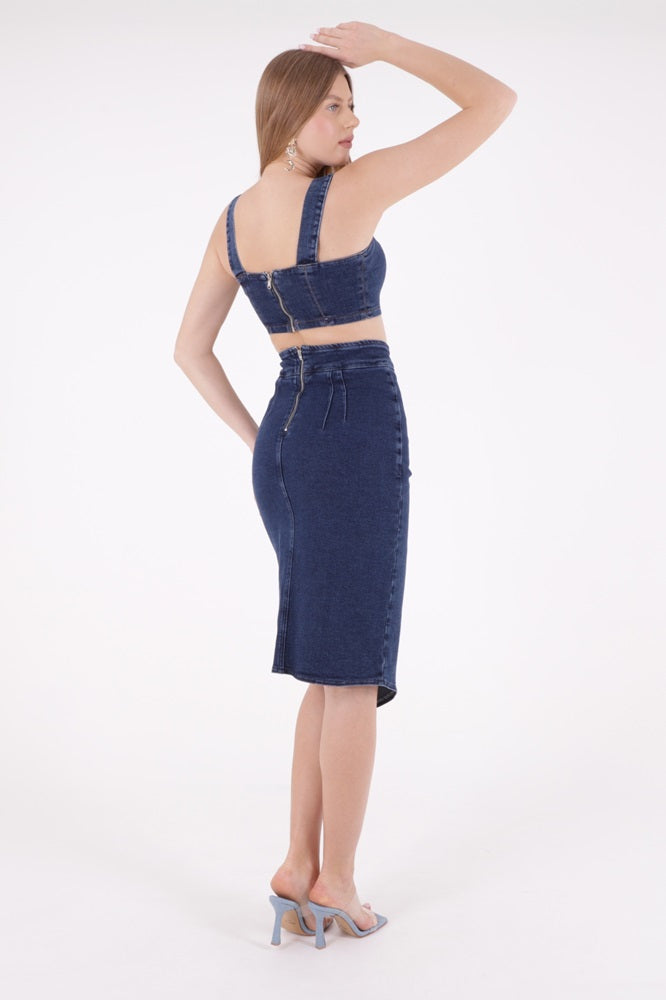 XLJ Asymmetric Medium Denim Skirt with Front Darts and Side Slit Mixed - Bilbao