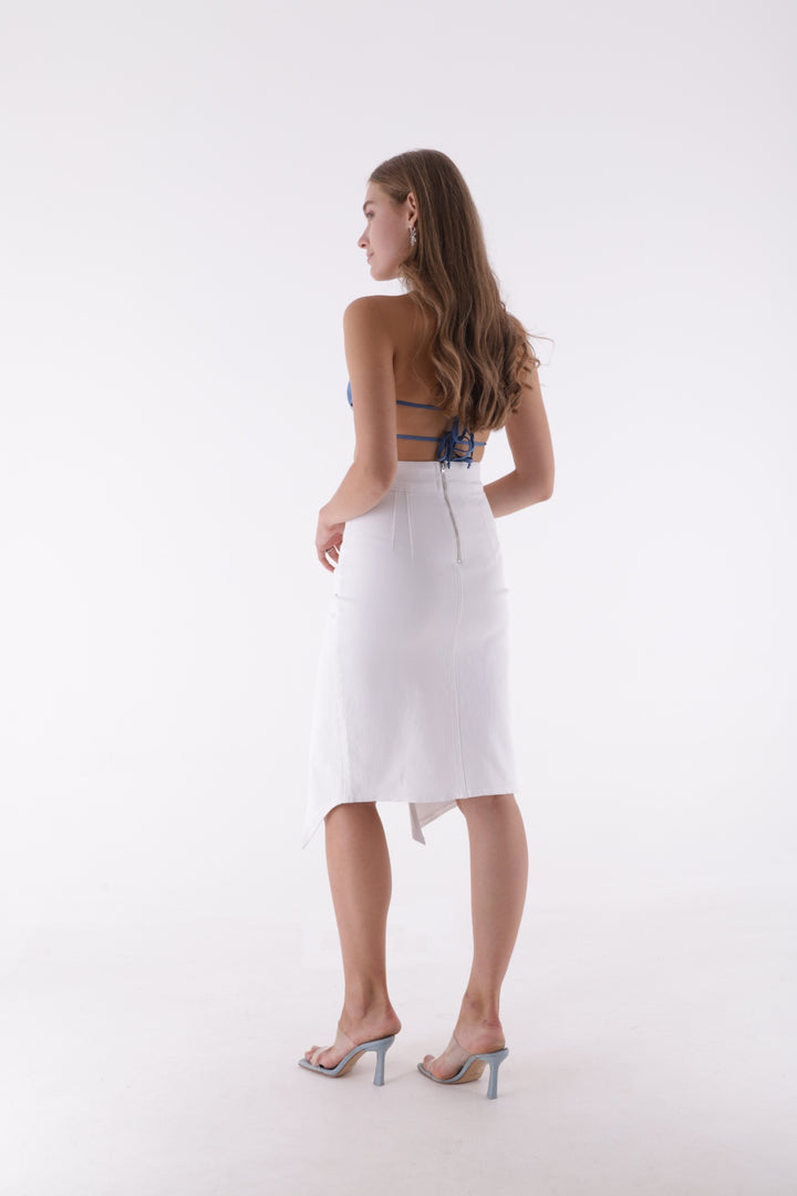 XLJ Asymmetric Medium Denim Skirt with Front Darts and Side Slit Mixed - Crosby
