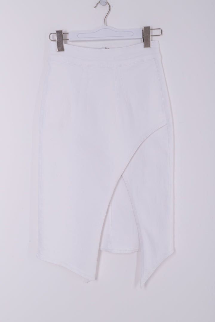 XLJ Asymmetric Medium Denim Skirt with Front Darts and Side Slit Mixed - Crosby