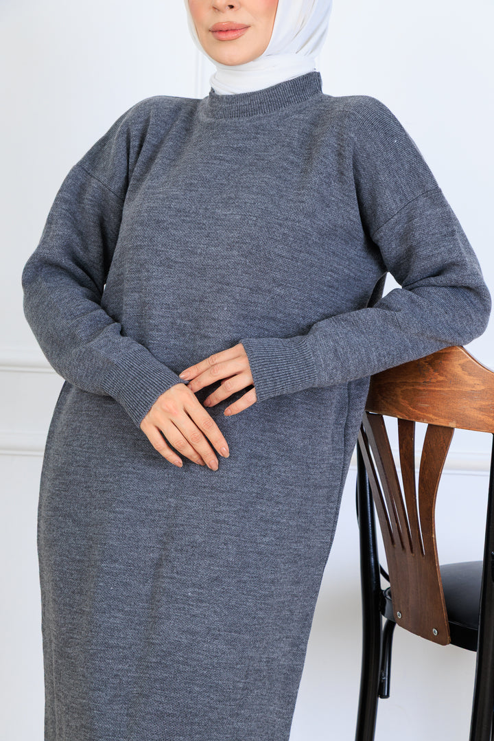 BNG Women Yırtmaç Detaylı Triko Elbise S510 Antrasit - Lugo