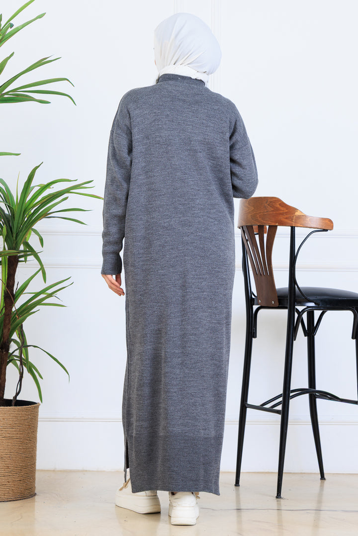 BNG Women Yırtmaç Detaylı Triko Elbise S510 Antrasit - Lugo