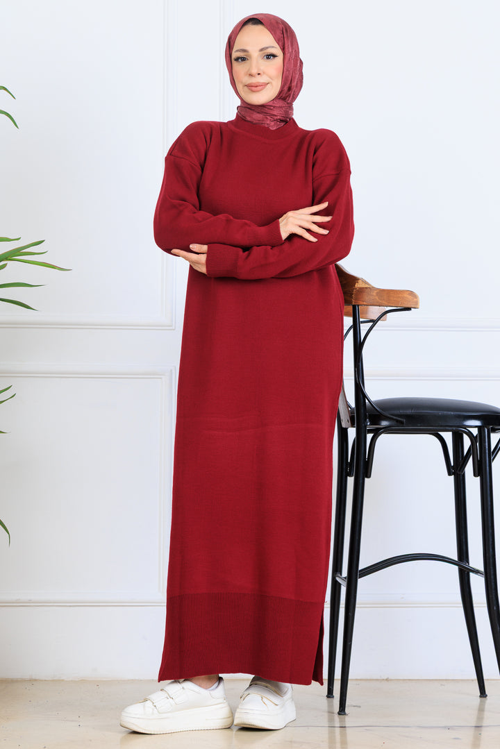 BNG Women Yırtmaç Detaylı Triko Elbise S510 Bordo - Rivoli