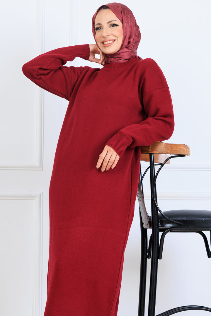 BNG Women Yırtmaç Detaylı Triko Elbise S510 Bordo - Rivoli