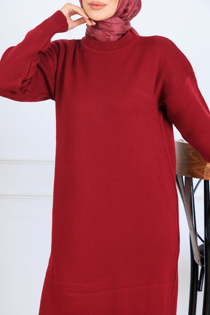 BNG Women Yırtmaç Detaylı Triko Elbise S510 Bordo - Rivoli