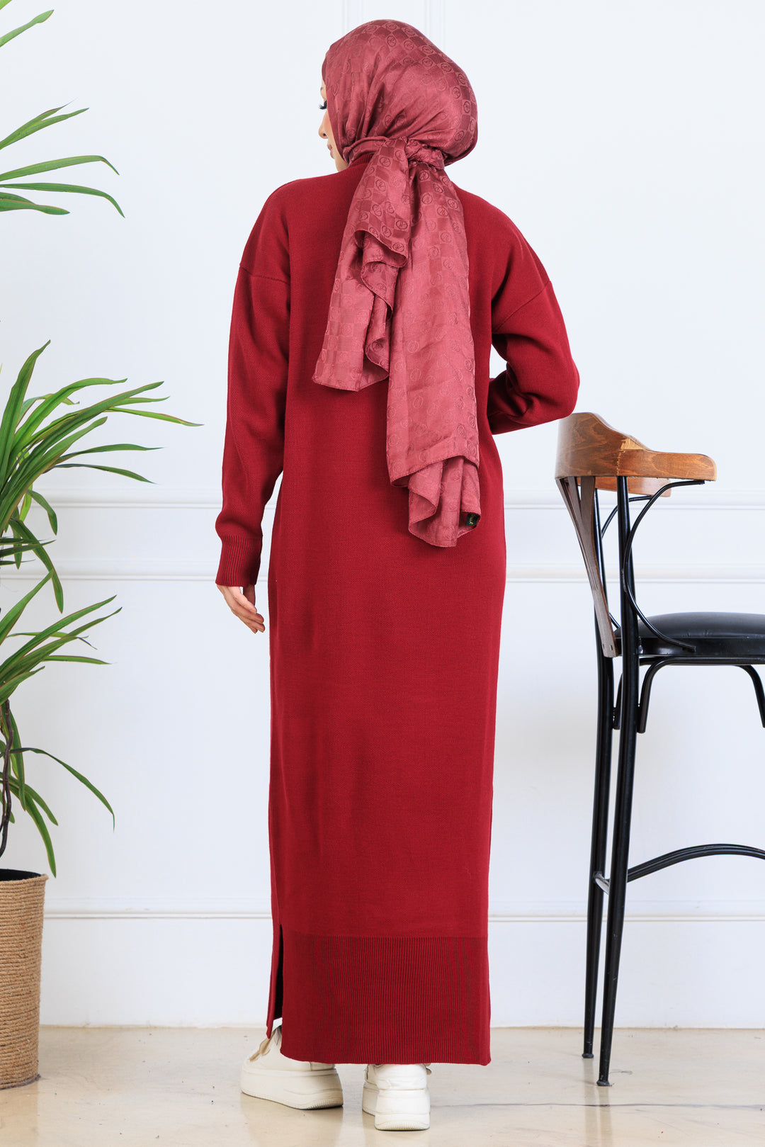 BNG Women Yırtmaç Detaylı Triko Elbise S510 Bordo - Rivoli