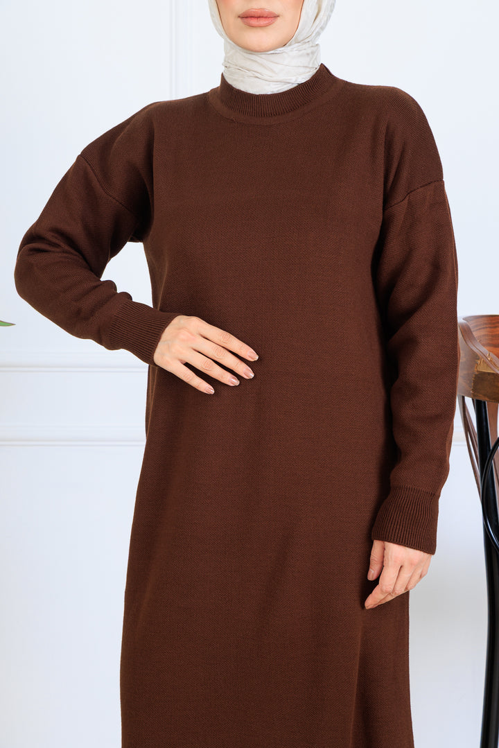 BNG Women Yırtmaç Detaylı Triko Elbise S510 Kahverengi - Yuriria