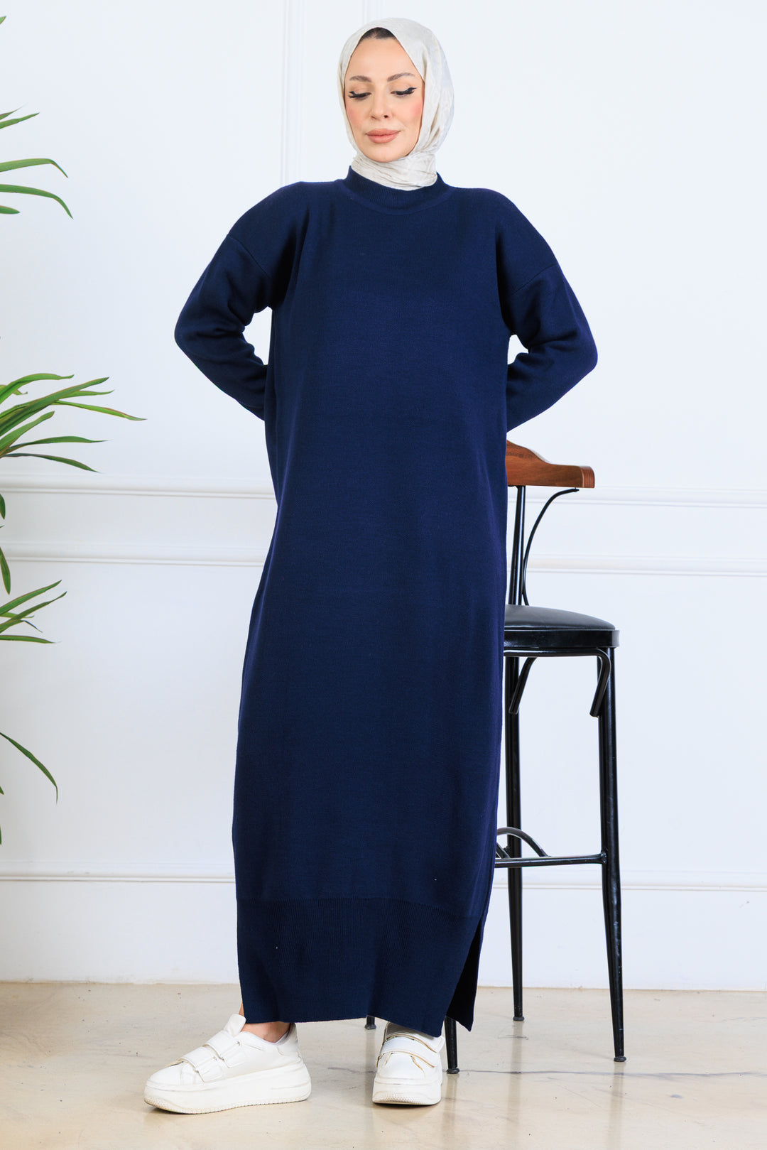 BNG Women Yırtmaç Detaylı Triko Elbise S510 Lacivert - Spalding