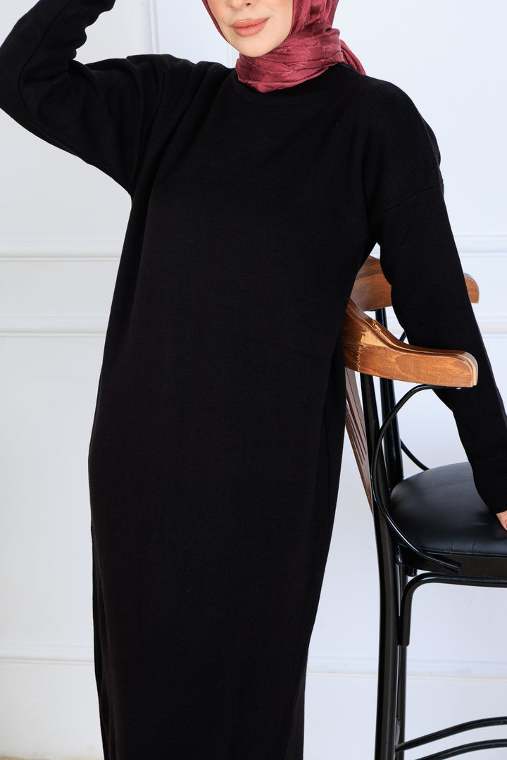 BNG Women Yırtmaç Detaylı Triko Elbise S510 Siyah - Franklin