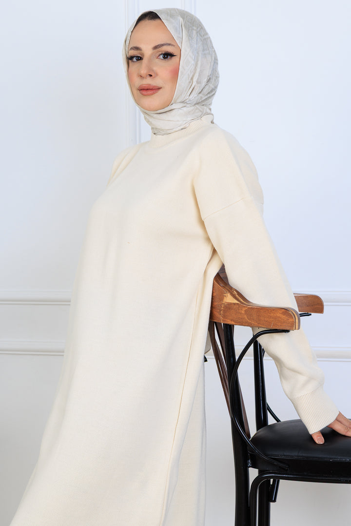 BNG Women Yırtmaç Detaylı Triko Elbise S510 Taş Rengi - Bălţi