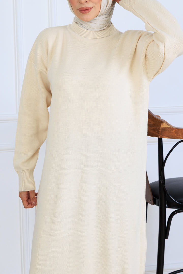 BNG Women Yırtmaç Detaylı Triko Elbise S510 Taş Rengi - Bălţi