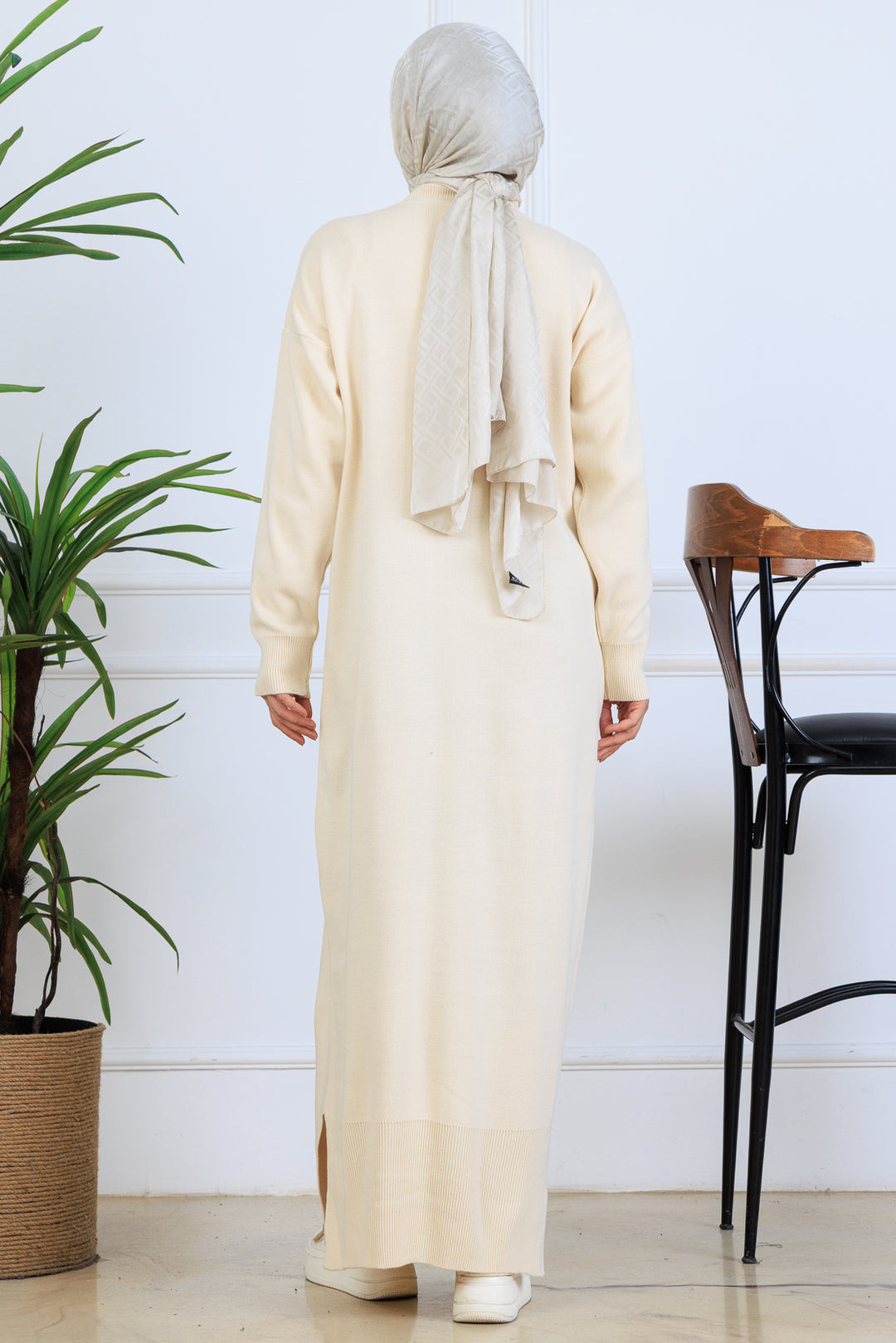 BNG Women Yırtmaç Detaylı Triko Elbise S510 Taş Rengi - Bălţi