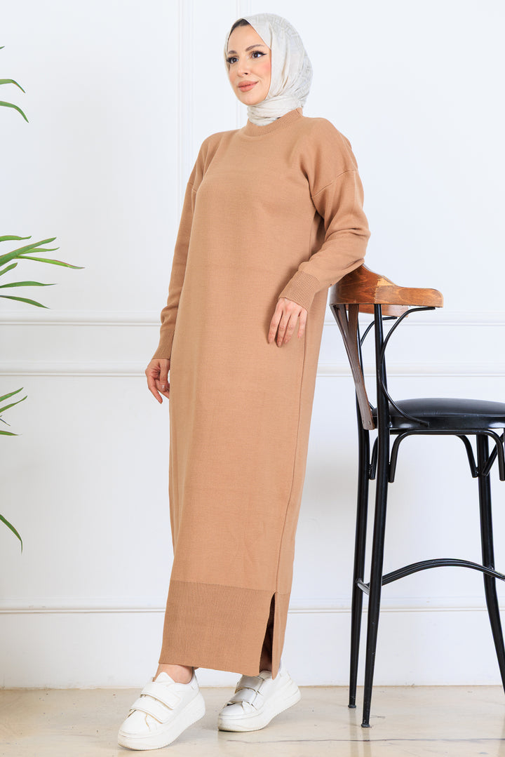 BNG Women Yırtmaç Detaylı Triko Elbise S510 Vizon - Laguna Niguel