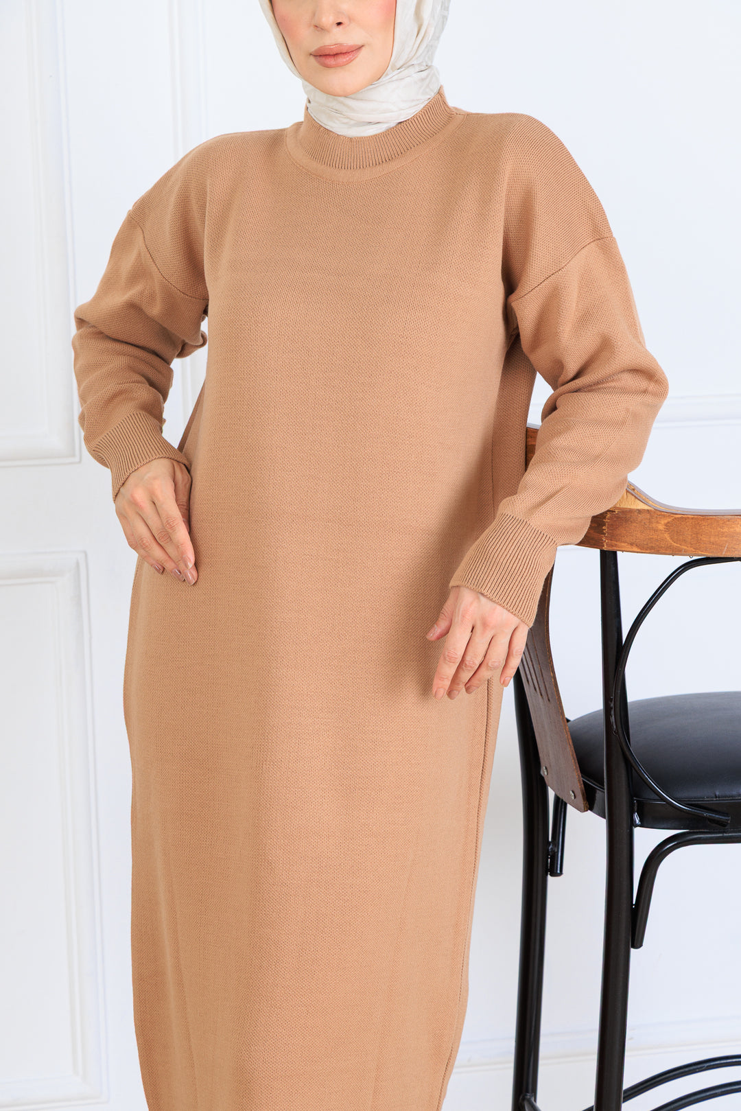 BNG Women Yırtmaç Detaylı Triko Elbise S510 Vizon - Laguna Niguel