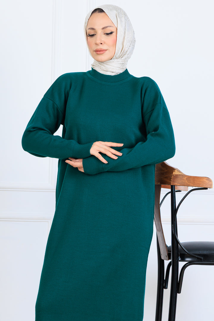 BNG Women Yırtmaç Detaylı Triko Elbise S510 Zümrüt Yeşili - Grenoble