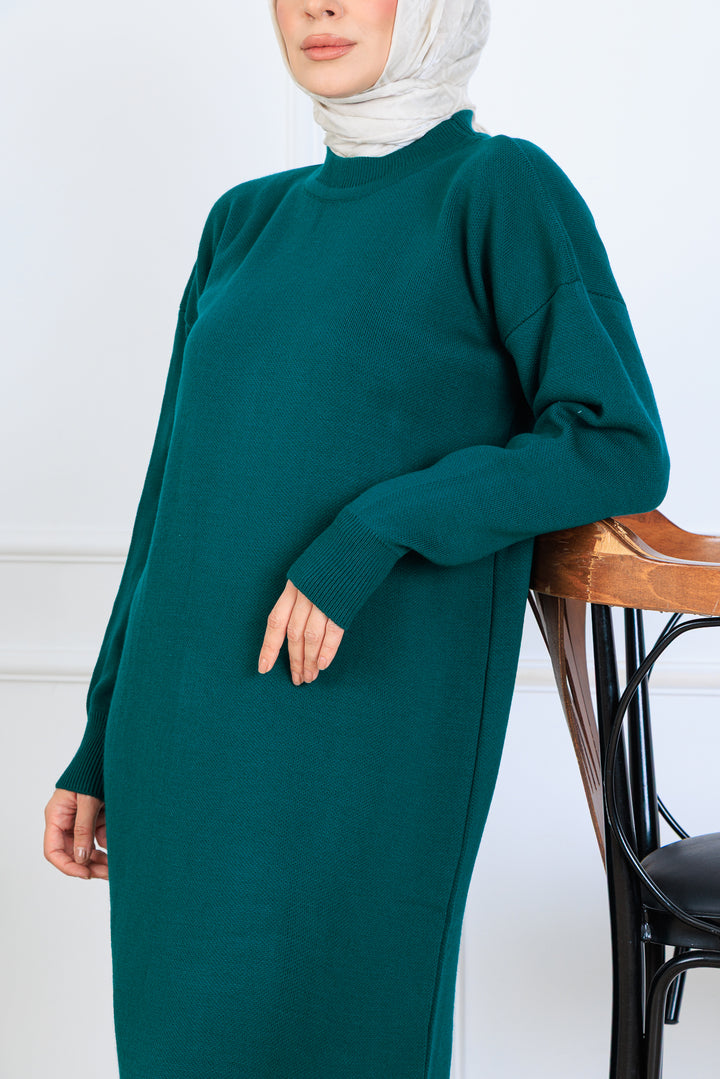 BNG Women Yırtmaç Detaylı Triko Elbise S510 Zümrüt Yeşili - Grenoble