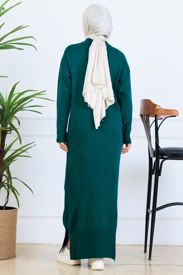 BNG Women Yırtmaç Detaylı Triko Elbise S510 Zümrüt Yeşili - Grenoble