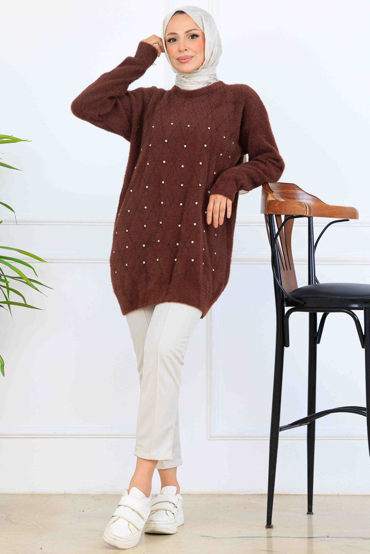BNG Women Stone-Detailed Knit Tunic S3008 Brown - Perth
