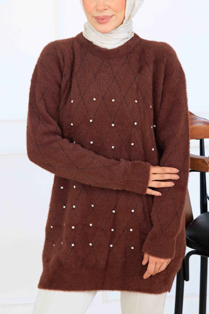 BNG Women Stone-Detailed Knit Tunic S3008 Brown - Perth
