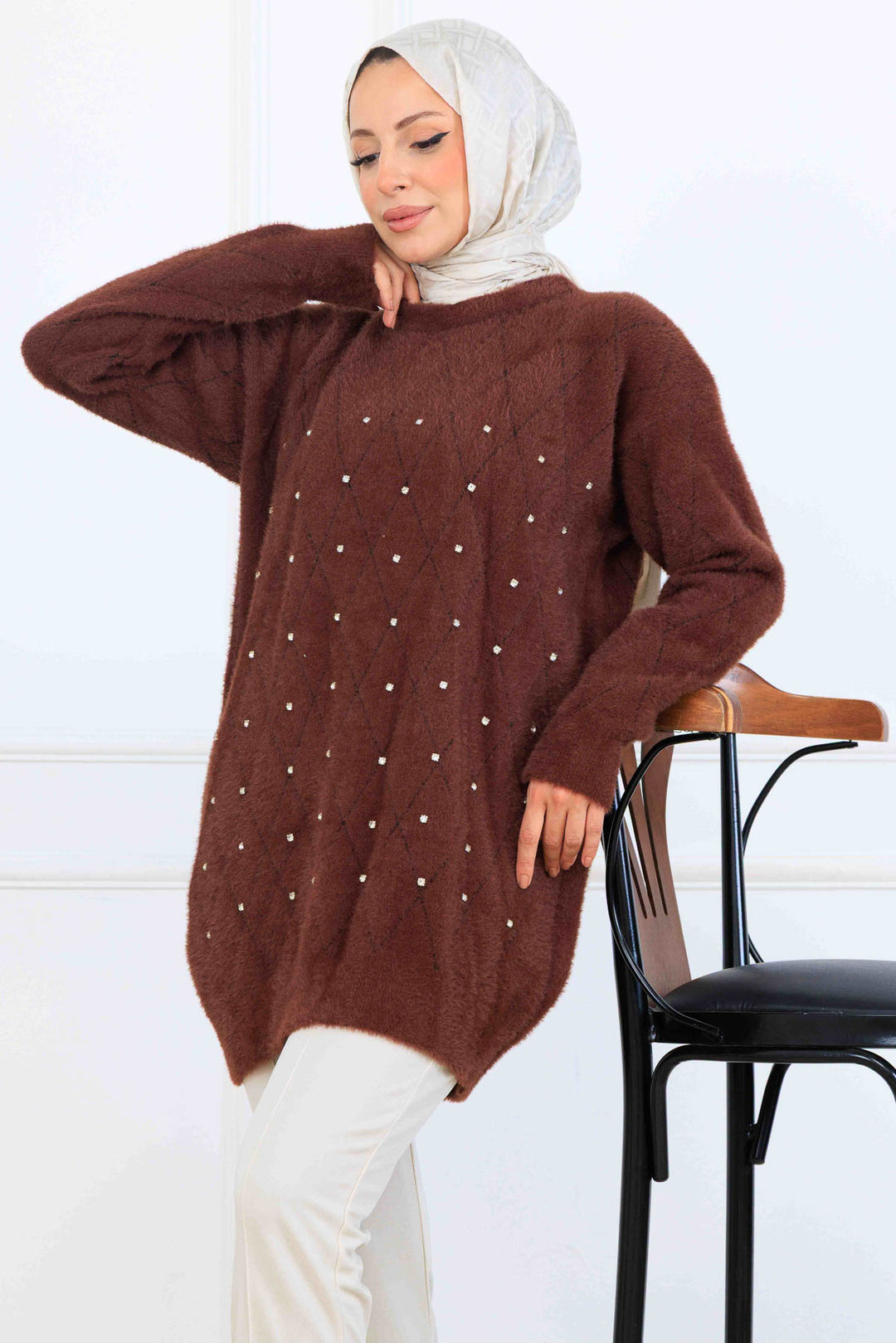 BNG Women Stone-Detailed Knit Tunic S3008 Brown - Perth
