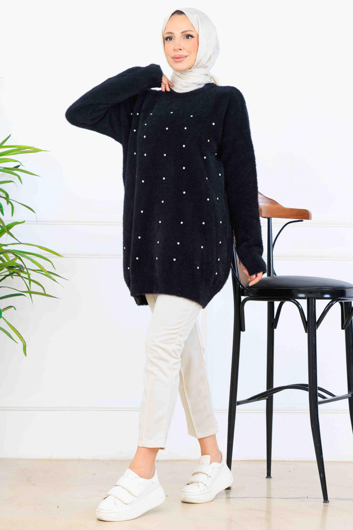 BNG Women Stone-Detailed Knit Tunic S3008 Black - Andover