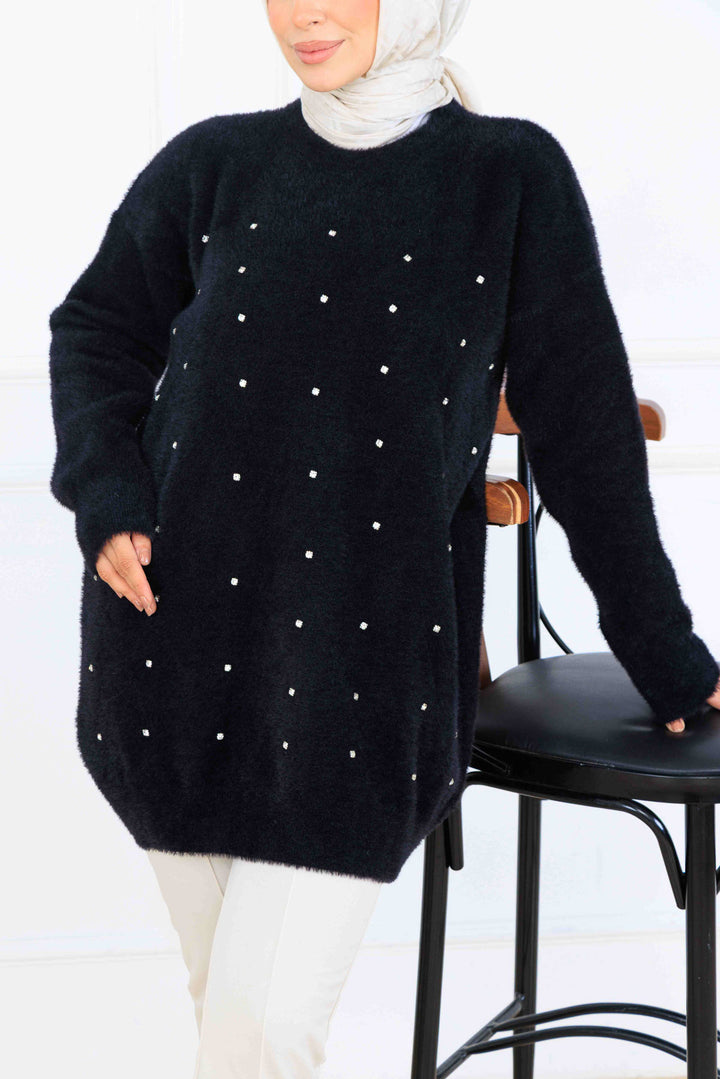 BNG Women Stone-Detailed Knit Tunic S3008 Black - Andover