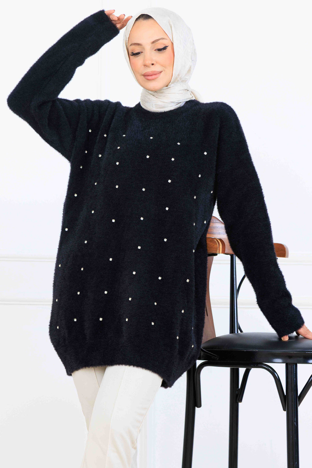 BNG Women Stone-Detailed Knit Tunic S3008 Black - Andover