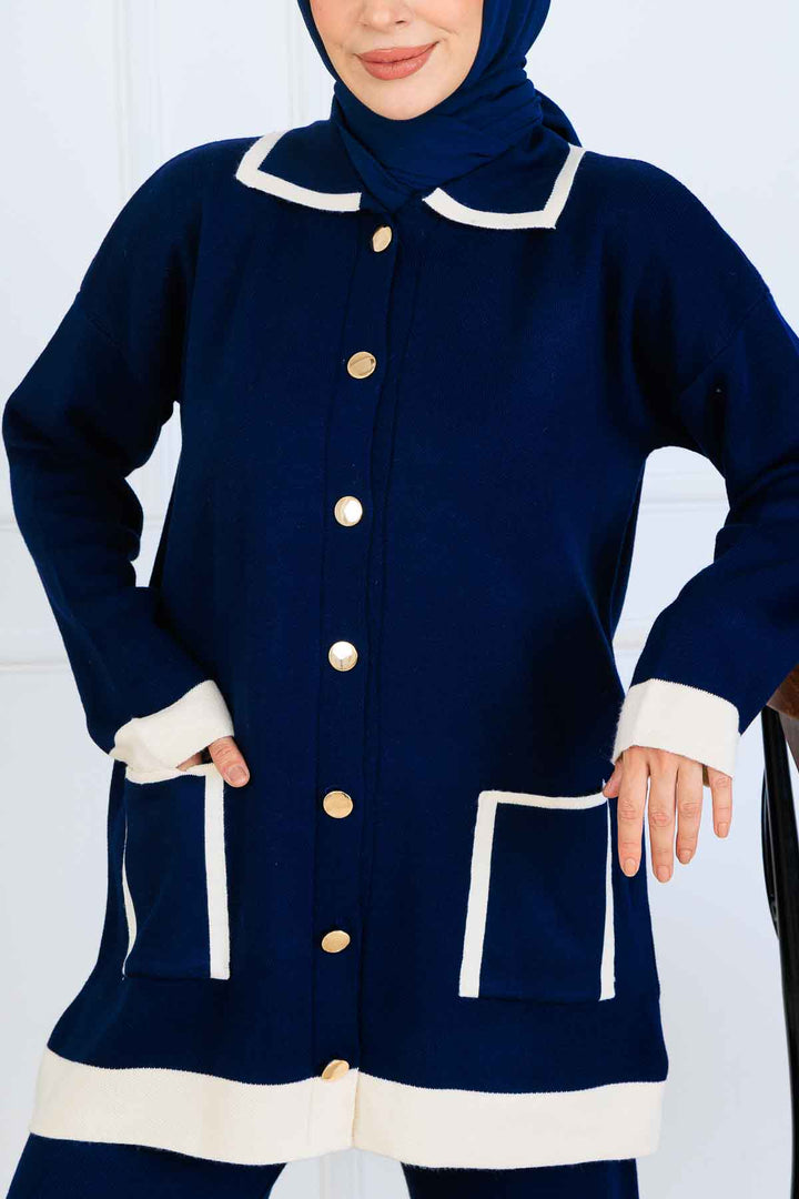 BNG Women Buttoned Line Detailed Knit Set S1043 Navy - Pikesville