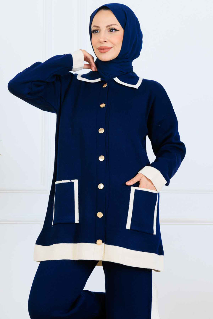 BNG Women Buttoned Line Detailed Knit Set S1043 Navy - Pikesville