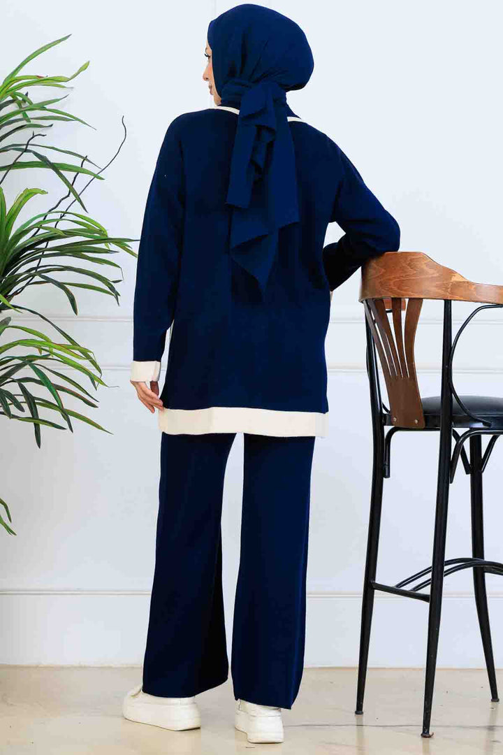 BNG Women Buttoned Line Detailed Knit Set S1043 Navy - Pikesville