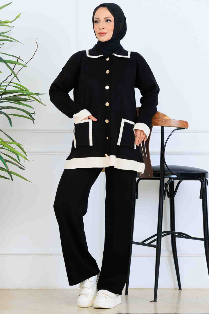 BNG Women Buttoned Line Detailed Knit Set S1043 Black - Cesano Maderno