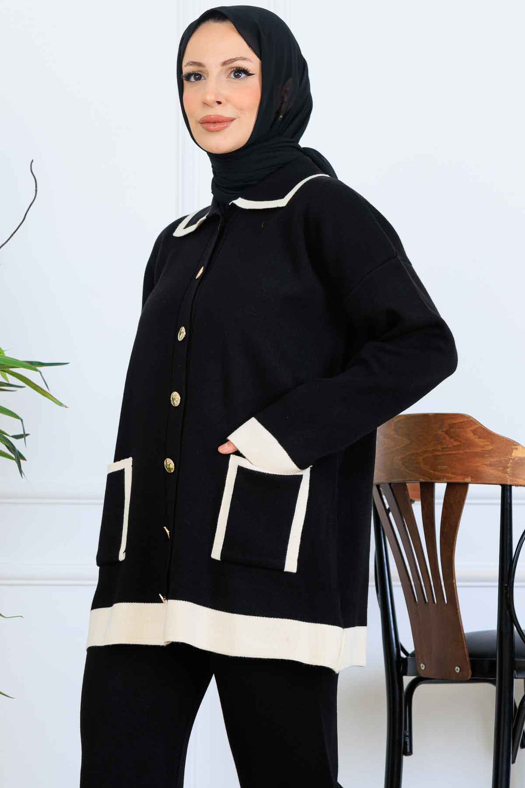 BNG Women Buttoned Line Detailed Knit Set S1043 Black - Cesano Maderno