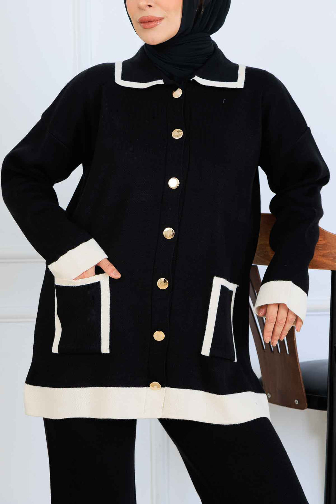 BNG Women Buttoned Line Detailed Knit Set S1043 Black - Cesano Maderno