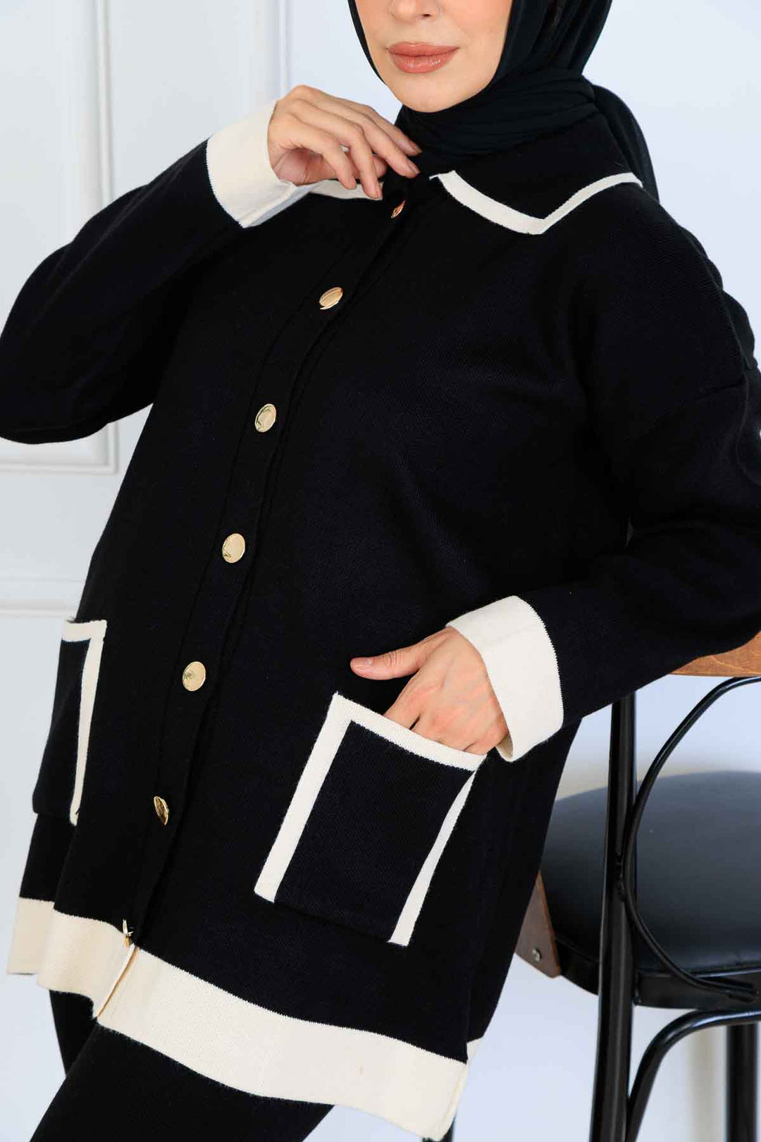 BNG Women Buttoned Line Detailed Knit Set S1043 Black - Cesano Maderno