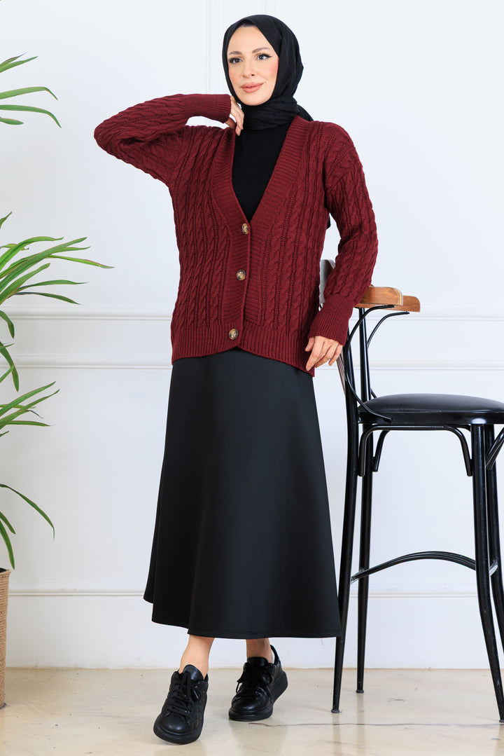 BNG Women Braided Short Knit Cardigan S4000 Burgundy - Rosenberg