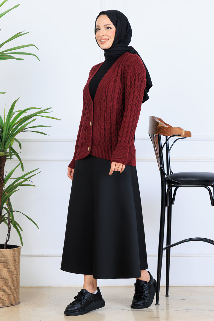 BNG Women Braided Short Knit Cardigan S4000 Burgundy - Rosenberg