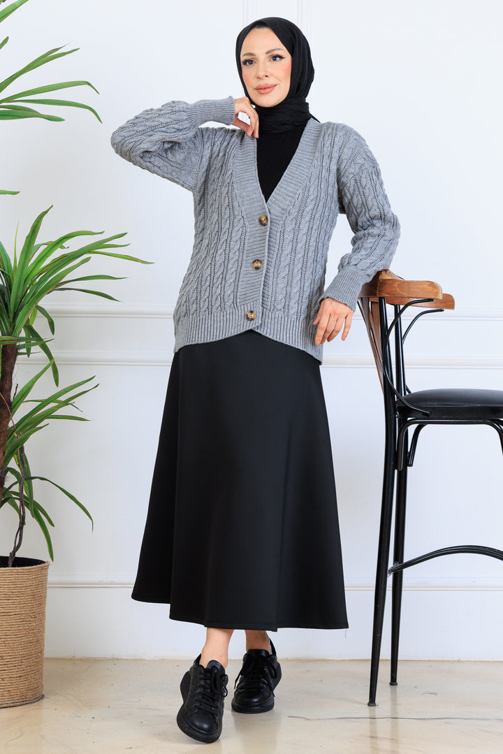 BNG Women Saç Örgü Kısa Triko Hırka S4000 Gri - Uman