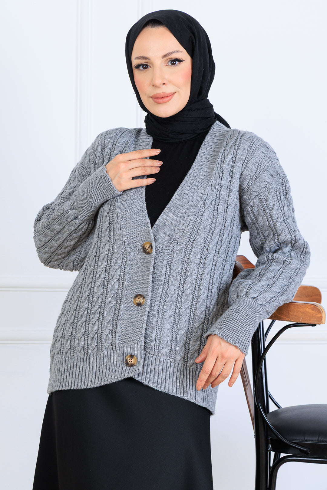 BNG Women Saç Örgü Kısa Triko Hırka S4000 Gri - Uman