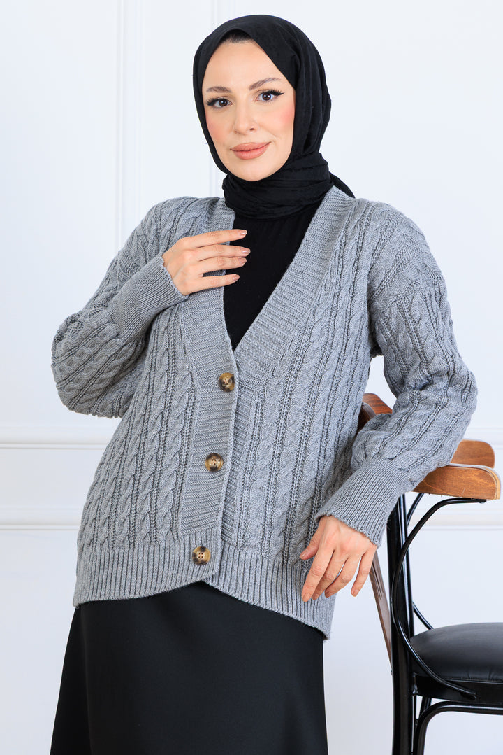 BNG Women Saç Örgü Kısa Triko Hırka S4000 Gri - Uman