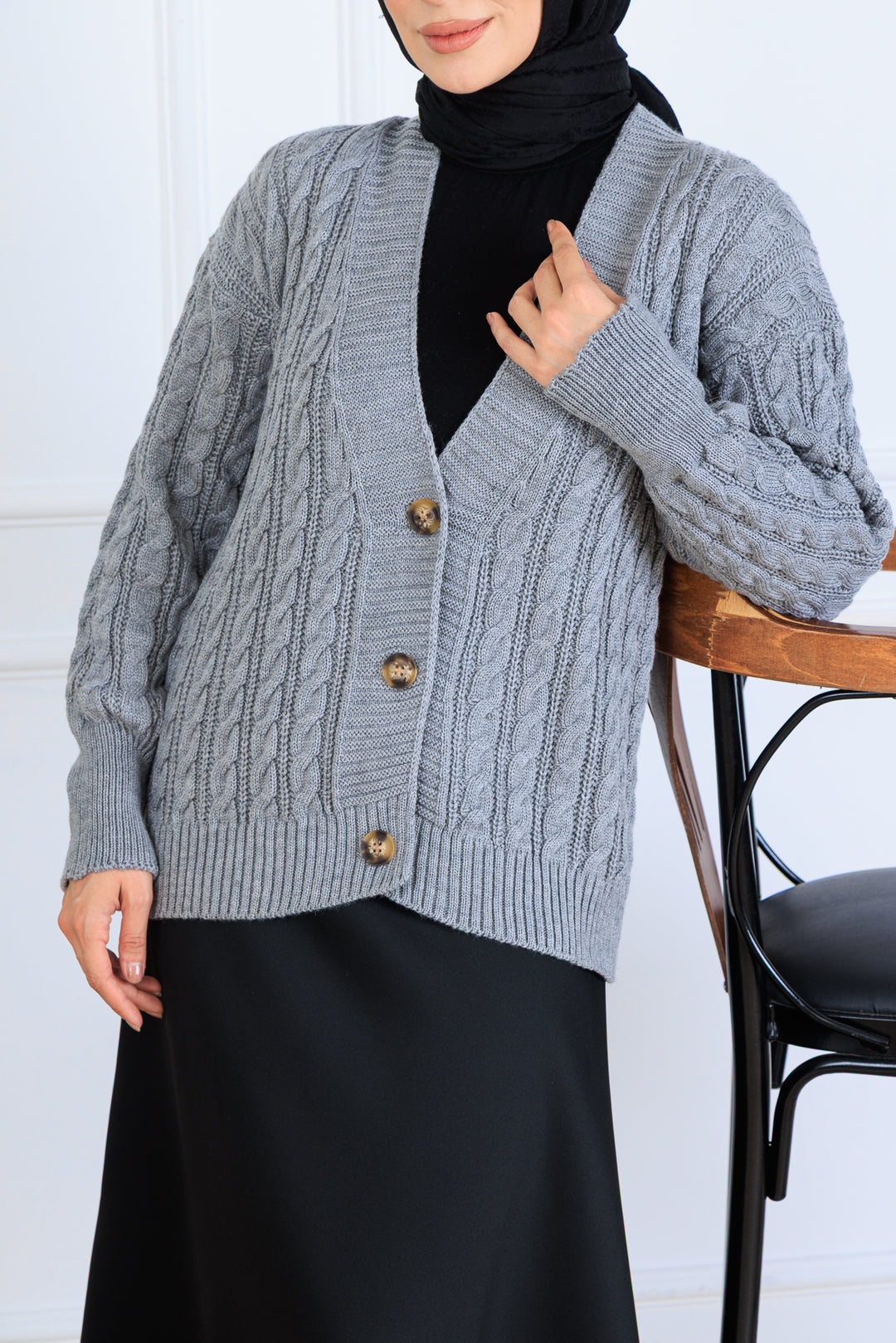 BNG Women Saç Örgü Kısa Triko Hırka S4000 Gri - Uman