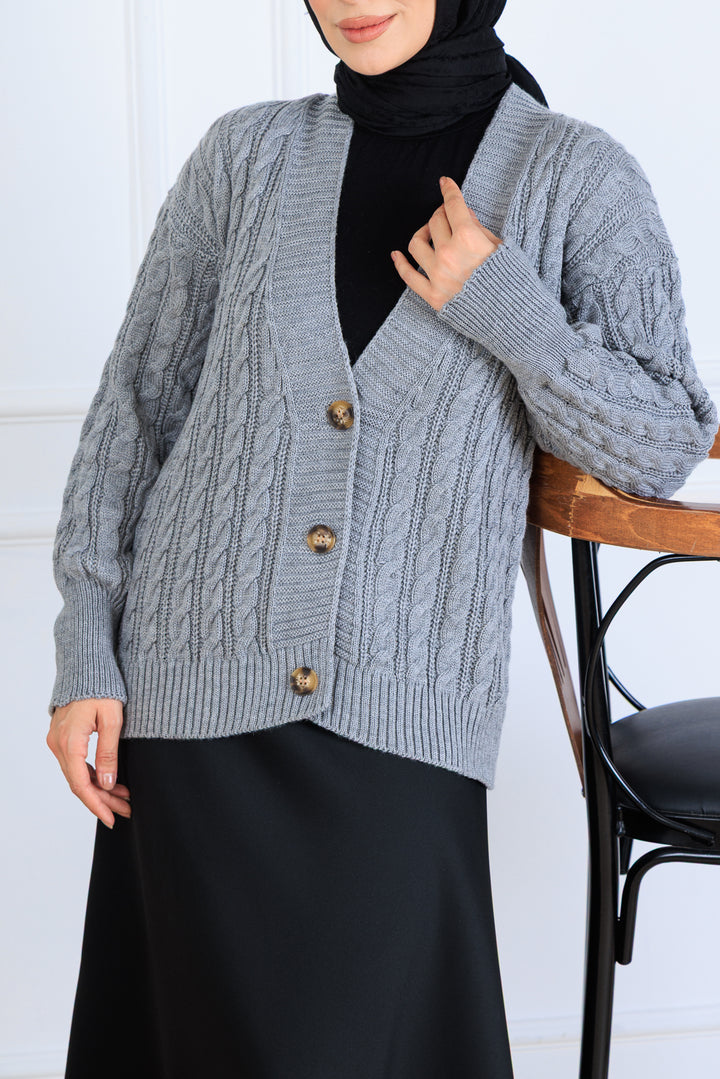 BNG Women Saç Örgü Kısa Triko Hırka S4000 Gri - Uman