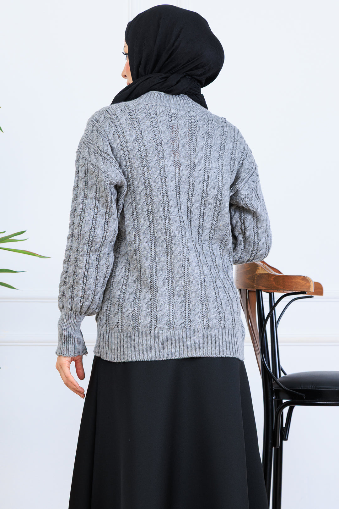 BNG Women Saç Örgü Kısa Triko Hırka S4000 Gri - Uman