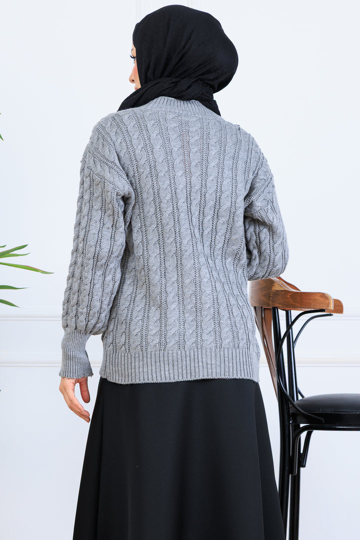 BNG Women Saç Örgü Kısa Triko Hırka S4000 Gri - Uman