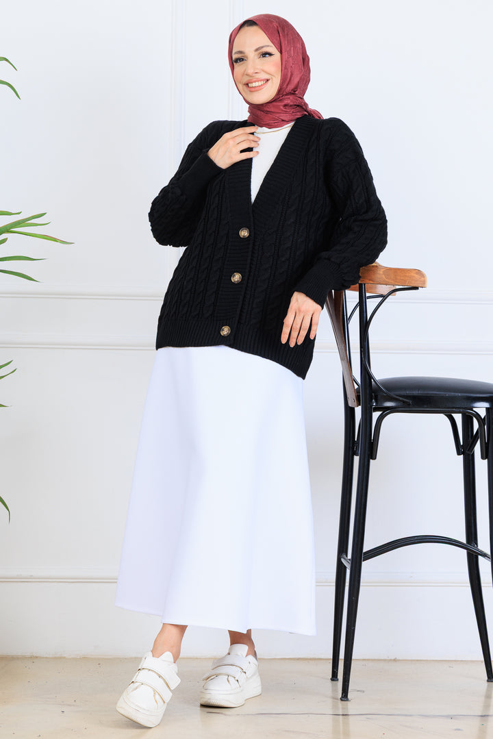 BNG Women Saç Örgü Kısa Triko Hırka S4000 Siyah - Greenwood