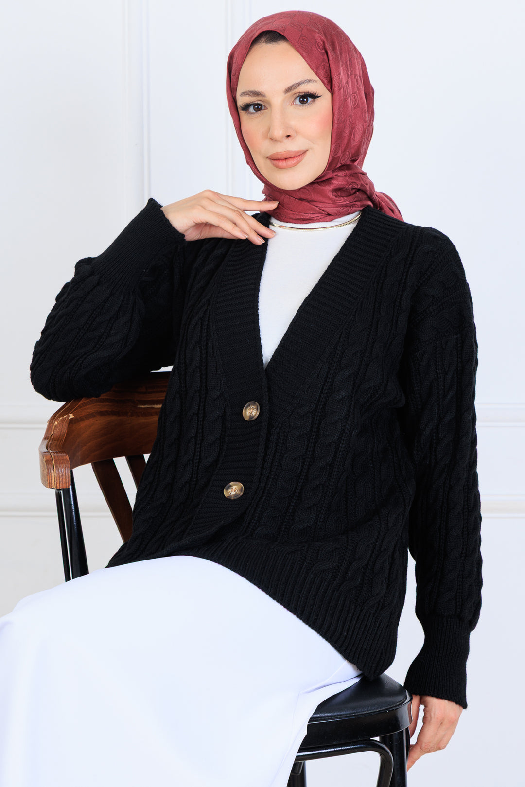 BNG Women Saç Örgü Kısa Triko Hırka S4000 Siyah - Greenwood